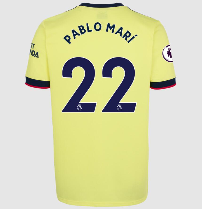 2021/22 Arsenal Away Kit Soccer Jersey with Pablo Marí 22 printing